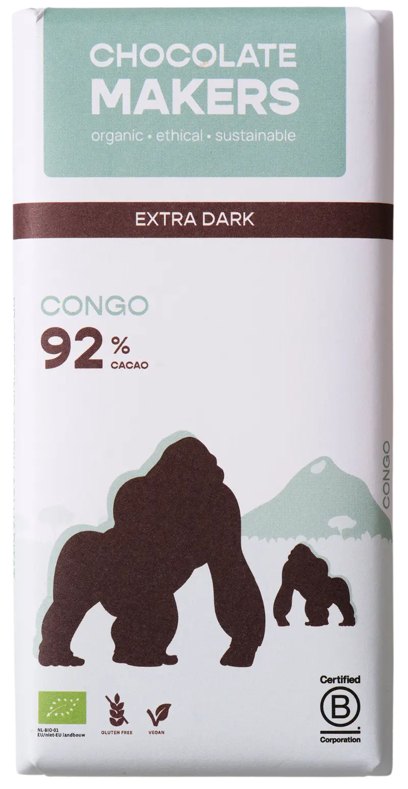 Chocoladereep Bio Gorilla 92%  extra puur (80 gr)